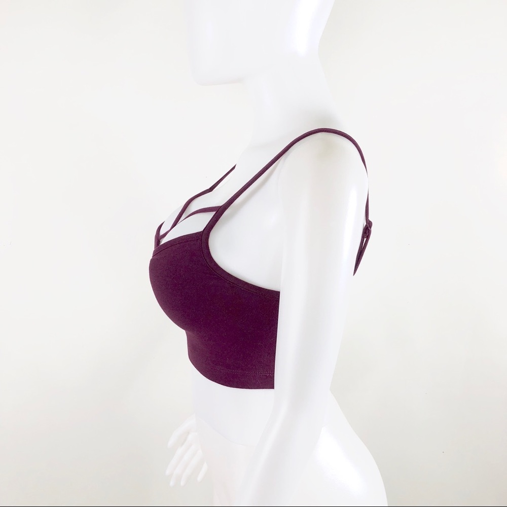 NWOT Wine Strappy Criss Cross Caged Bra Crop Top - Picture 4 of 7